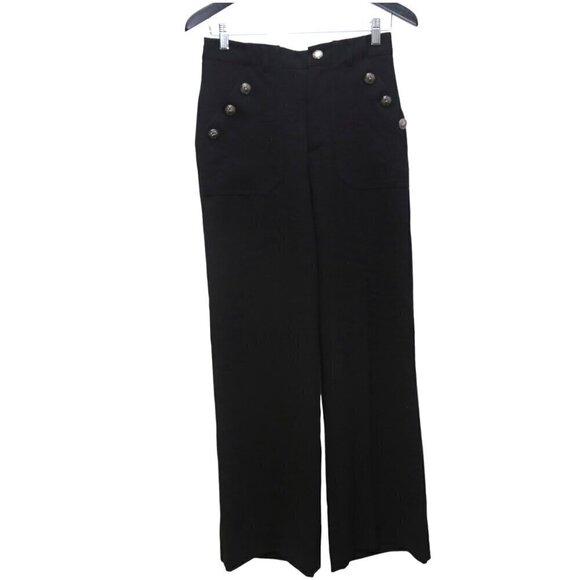 Zara Silver Button Black Straight Leg Career Dress Pants Size Small - Picture 1 of 4